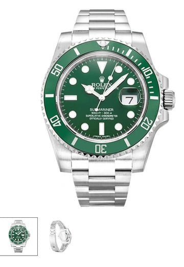 (Specially customized by Abu Khan 10a) Rolex Submariner Green Dial 116610LV (Hulk) Mens 40MM