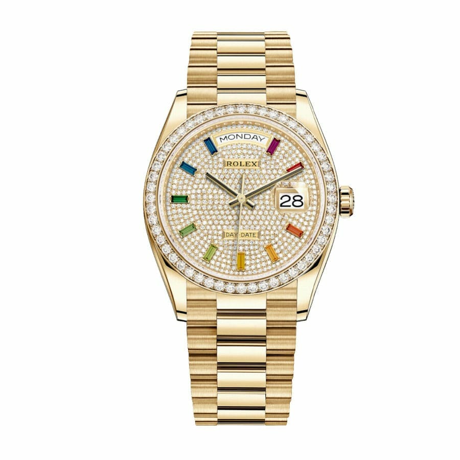 Rolex Day-Date Yellow Gold With Pave Diamond Dial Sapphire 128348RBR-0030 1:1 12A Super Clone