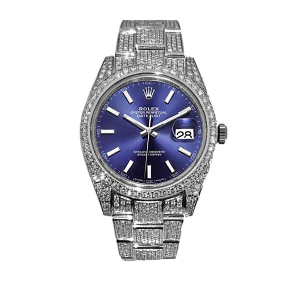 Rolex Datejust White Gold Blue Dial Iced Out 126300 1:1 12A Super Clone